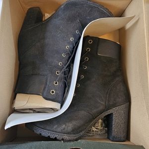 Timberland Size 10 Black Suede Glancy 6-inch Heeled Booties